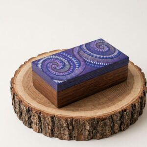 Organizador de documentos y caja papelera de madera decorada por artesanos de Oaxaca, ideal para oficina o regalo de lujo.