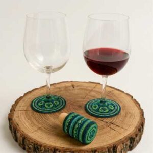 Copas de cristal para vino tinto artesanales con microchaquira huichola, kit de vino premium exclusivo.