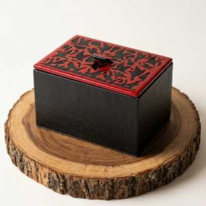 Caja organizadora de té o joyería de Olinalá, alhajero de madera de linaloe artesanal de alta gama.