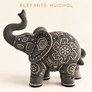Elefante Huichol artesanal con chaquira, artesanía mexicana Wixárika