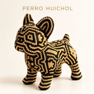 Perro Huichol artesanal con chaquira, artesanía mexicana decorativa