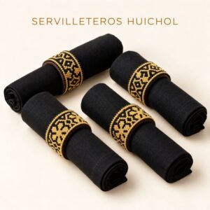 Servilleteros huichol artesanales con aplicación de chaquira
