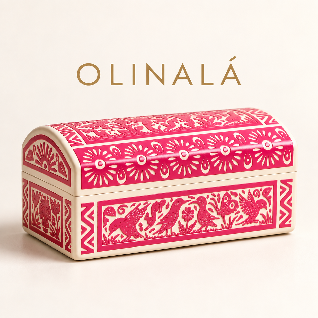 Cofre de Olinalá pintado a mano, artesanía mexicana tradicional