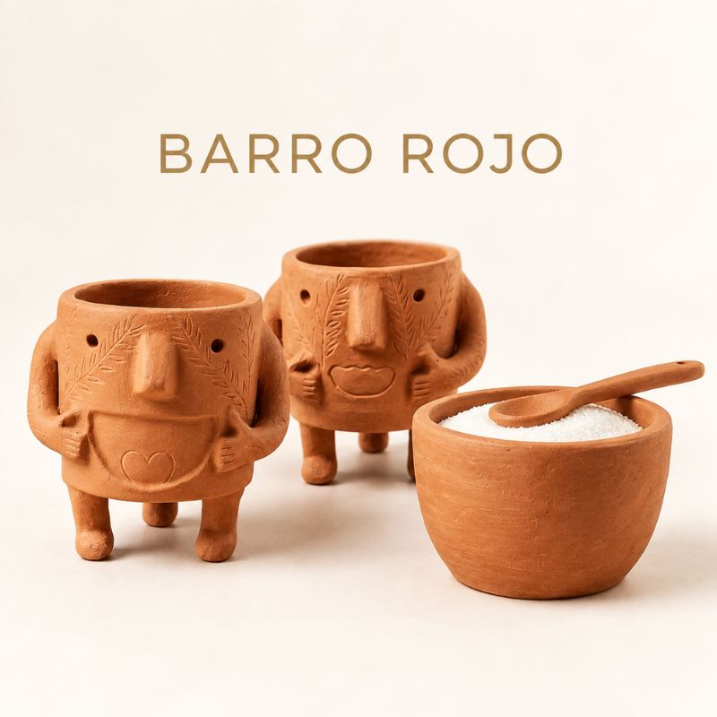 Tazas de barro rojo artesanal, artesanía mexicana hecha a mano