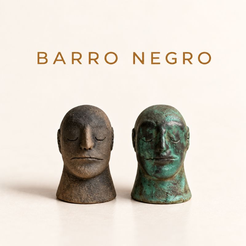 Esculturas de rostros en barro negro, artesanía mexicana decorativa